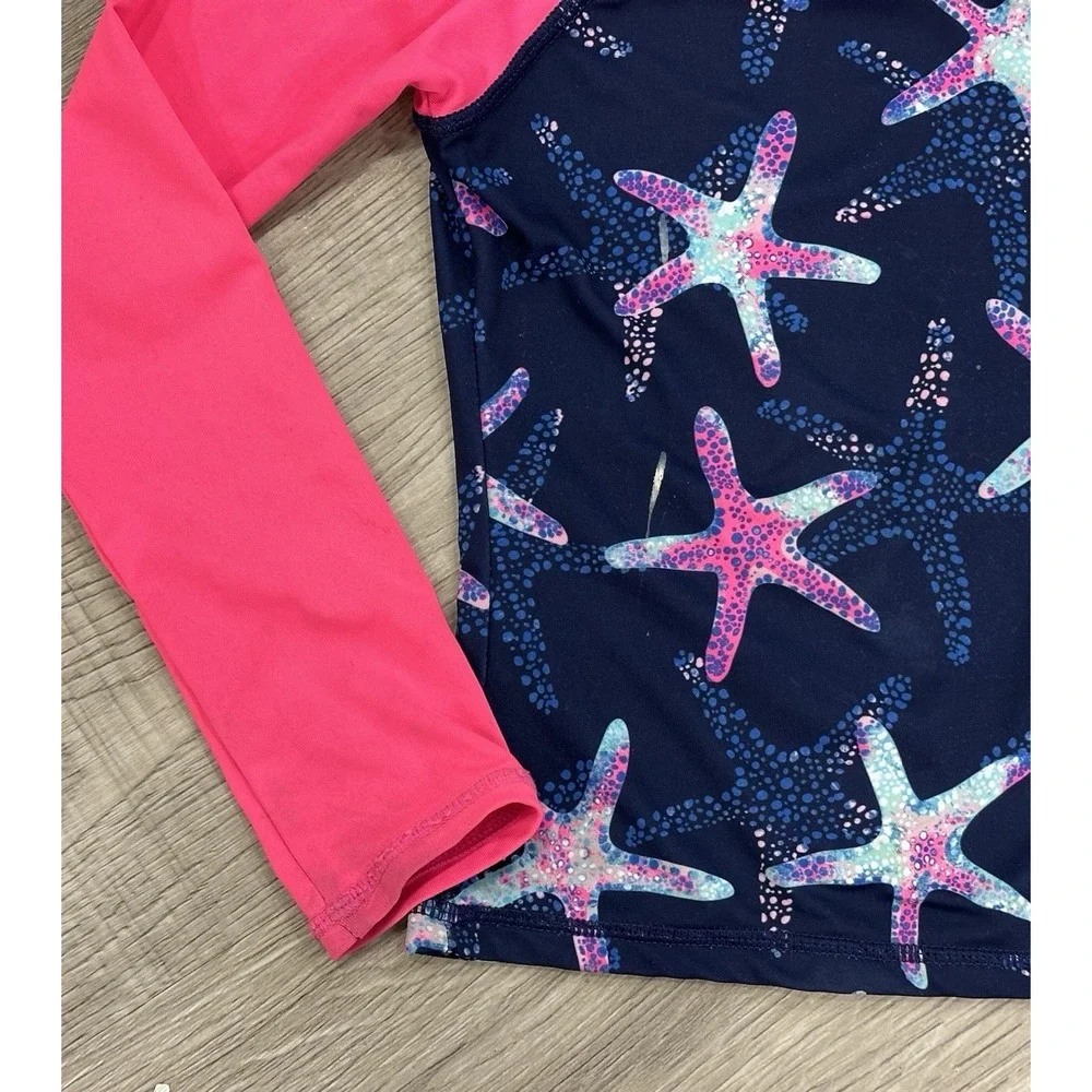 Lands End Girls 3T Starfish Swimsuit W/ Sun Shirt NWOT Pink Blue READ